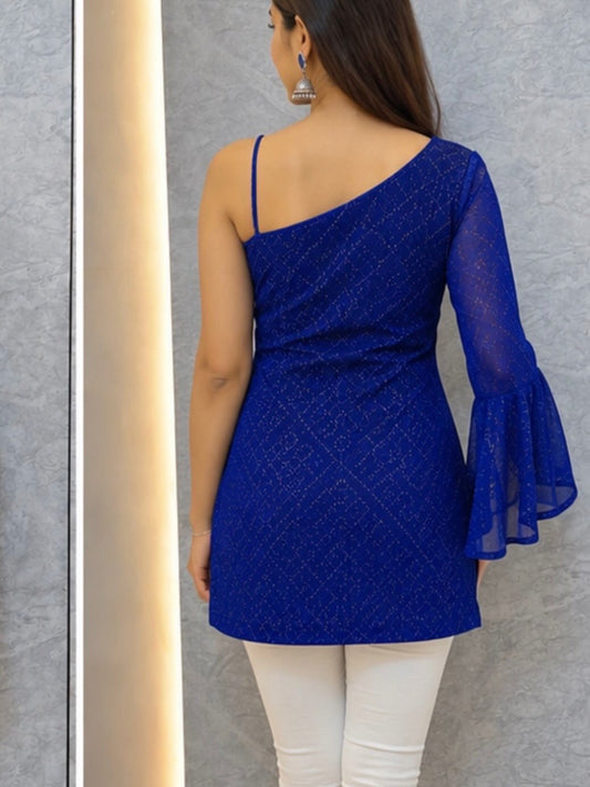Designer Bandhani Georgette Kurti with Crop Top blouse | Party Wear Kurti for Girls - BUSHIBUSHI