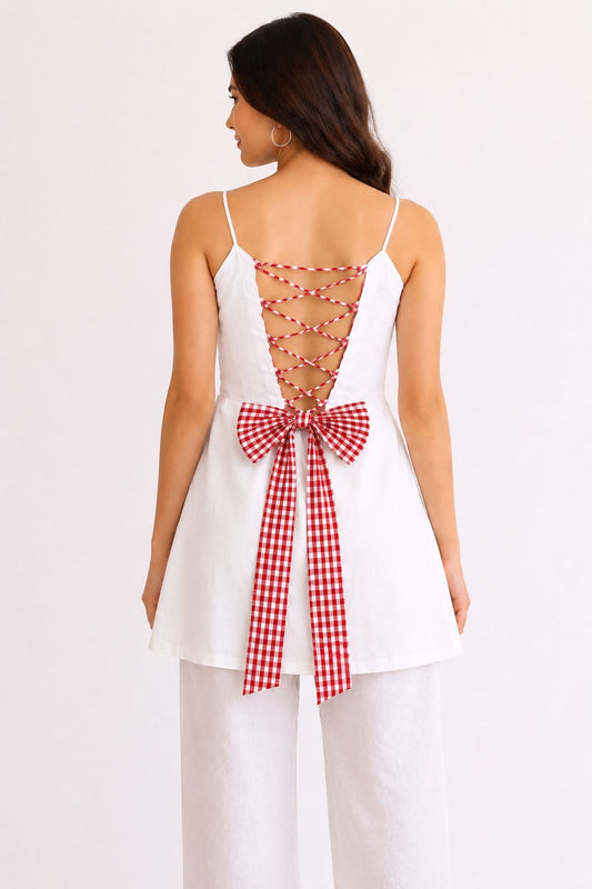 Elegant Linen Tie - Back Short Kurti - BUSHIBUSHI