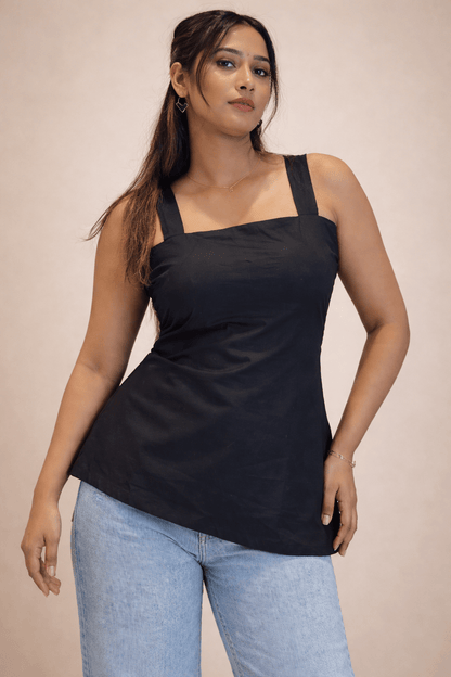 Black Open Back Lace - Up Designer Kurti - BUSHIBUSHI