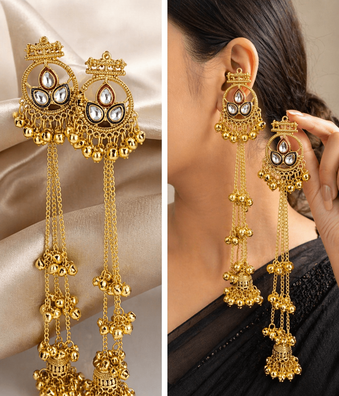 Bushi Royal Cascade Jhumka Kashmiri Earrings - BUSHIBUSHI