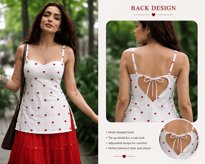Cute Heart Print Kurti Dress with Heart Shape Back Design - Perfect Cute Date Outfit - BUSHIBUSHI