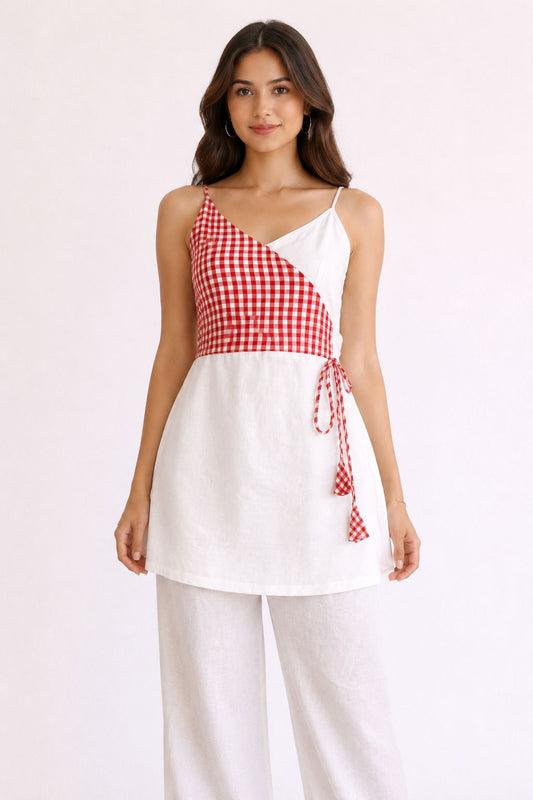 Elegant Linen Tie - Back Short Kurti - BUSHIBUSHI