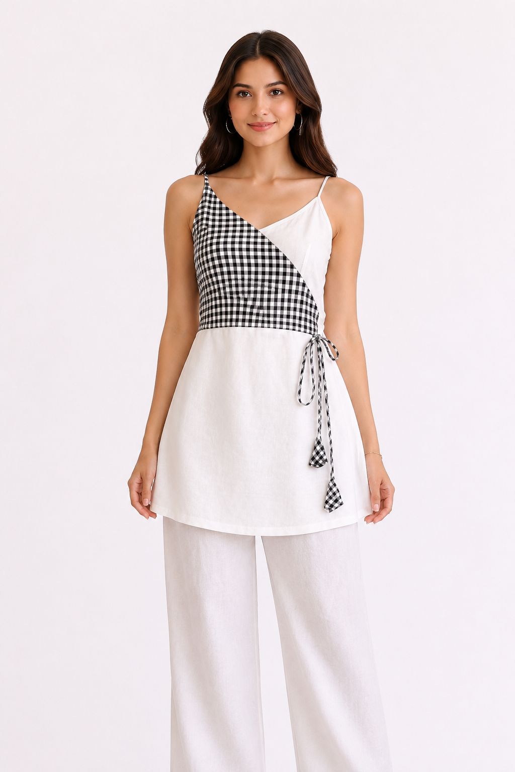 Elegant Linen Tie - Back Short Kurti - BUSHIBUSHI