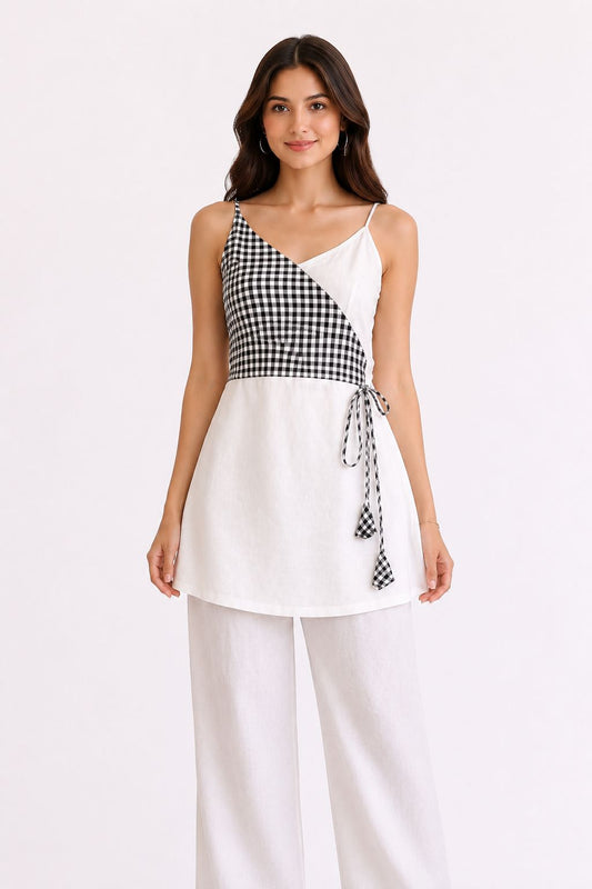 Elegant Linen Tie - Back Short Kurti - BUSHIBUSHI