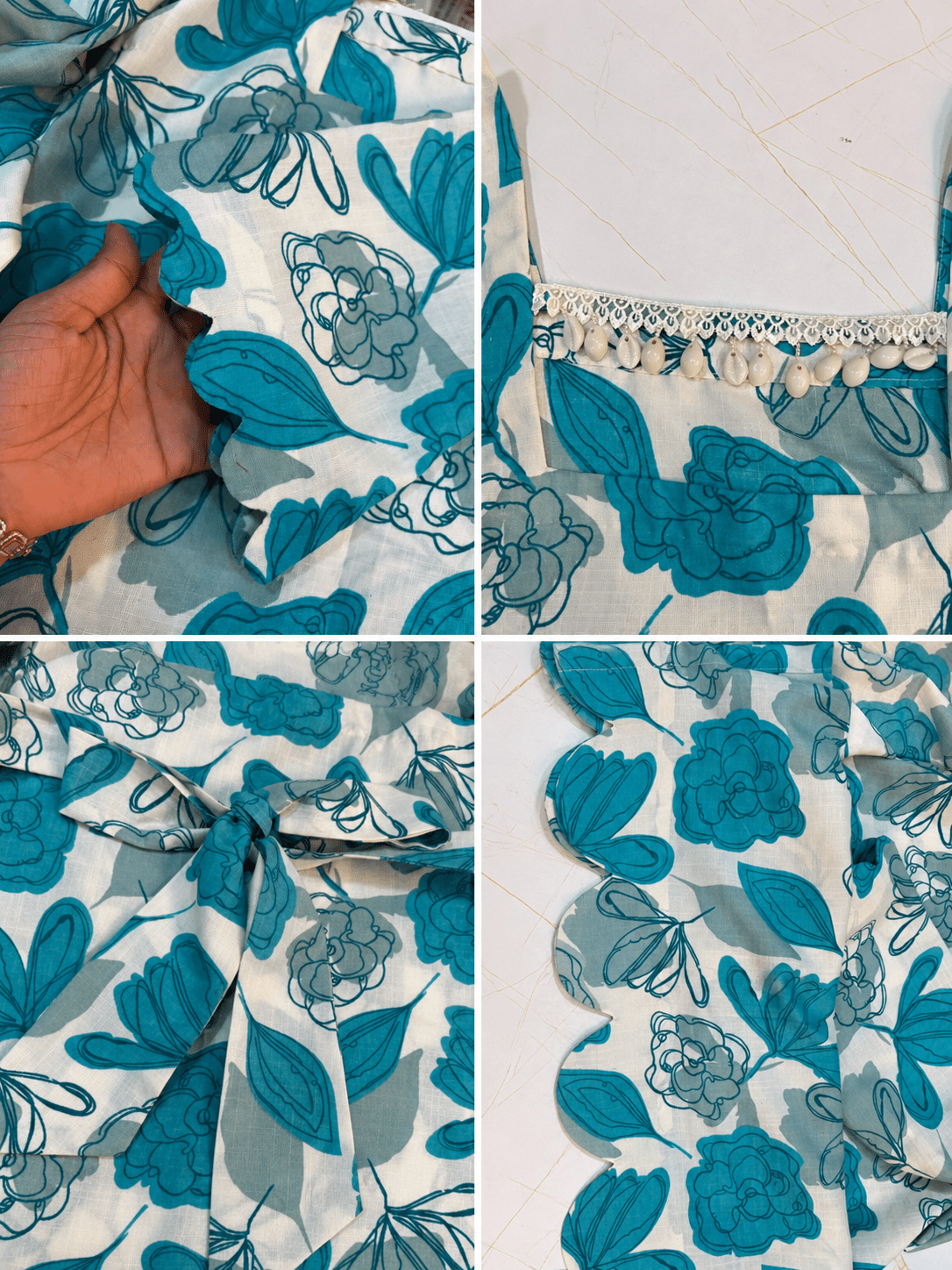 Floral Printed Short Kurti for Women with Scallop Hem & Back Cut Design - BUSHIBUSHI