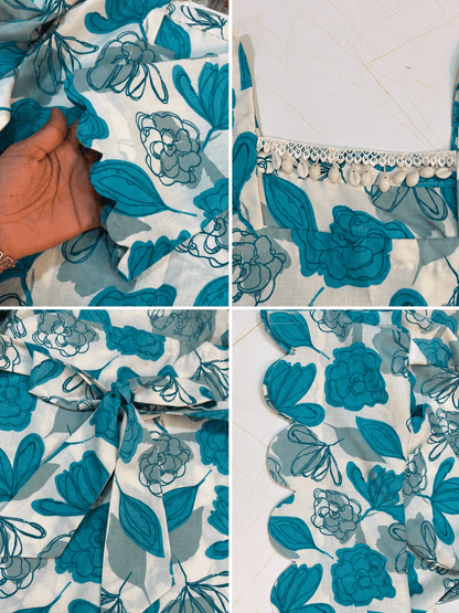 Floral Printed Short Kurti for Women with Scallop Hem & Back Cut Design - BUSHIBUSHI