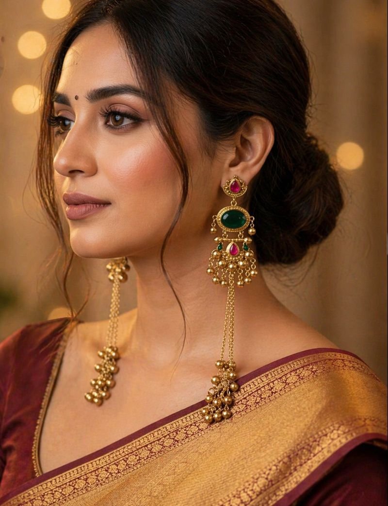 Kashmiri kundan jhumki earrings Traditional Long Drop Ethnic earring For women - BUSHIBUSHI
