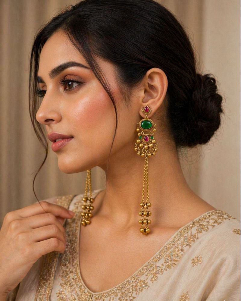 Kashmiri kundan jhumki earrings Traditional Long Drop Ethnic earring For women - BUSHIBUSHI