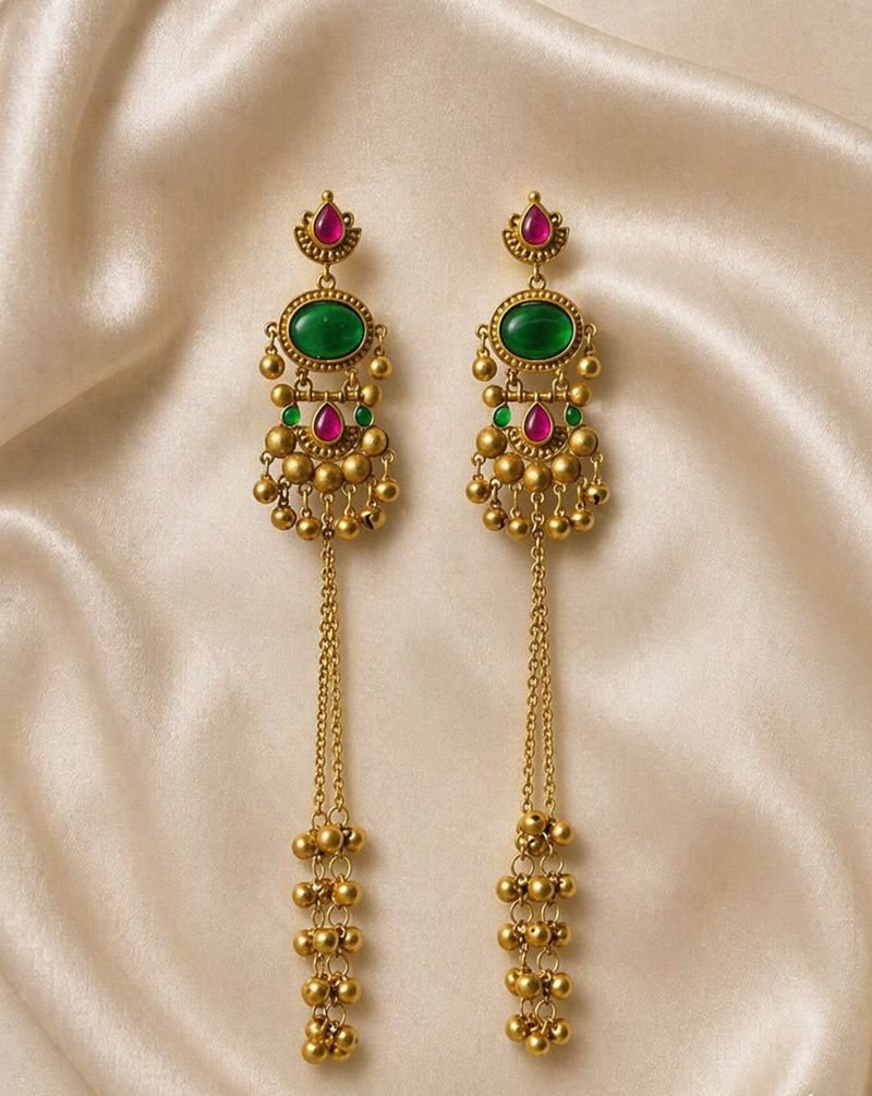 Kashmiri kundan jhumki earrings Traditional Long Drop Ethnic earring For women - BUSHIBUSHI