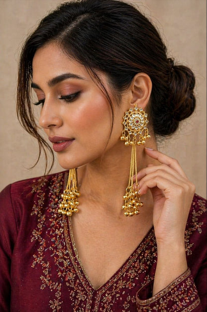 Kashmiri long jhumki gold plated - BUSHIBUSHI
