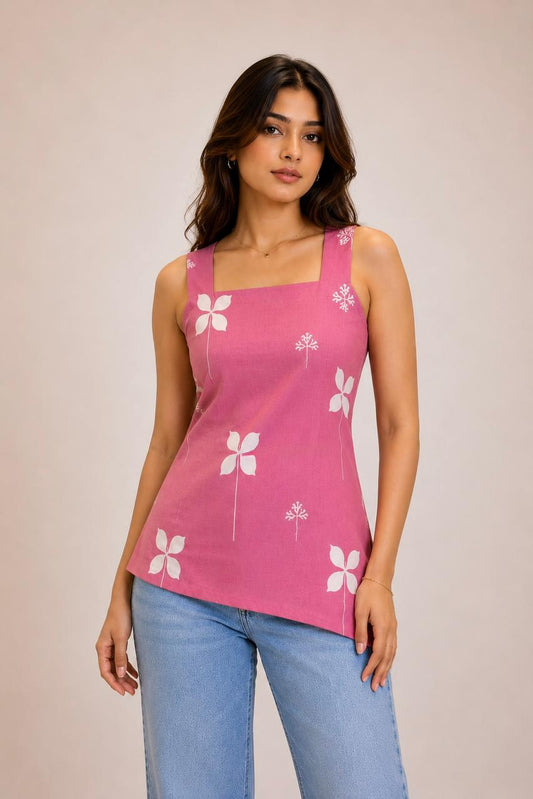 Women Floral Lace up Back less Short Kurti - BUSHIBUSHI