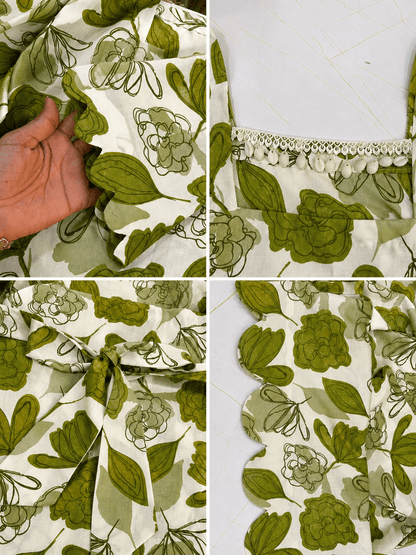 Women’s Designer Floral Tunic bow Tie back pattern kurti with Scalloped Border - BUSHIBUSHI